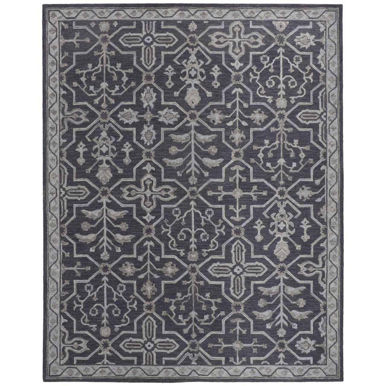 Feizy Home Collection 5' x 8' Odyssey Gray Floral Hand Tufted Rectangular Wool Area Throw Rug